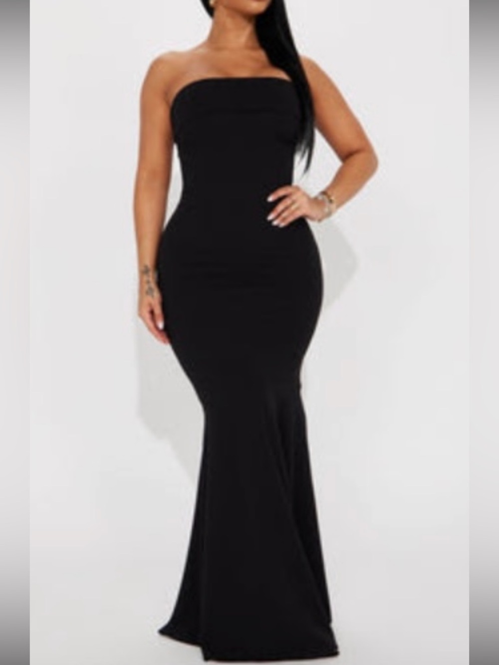 Fashion Nova: Black Strapless Mermaid Evening Dress
